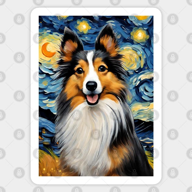 Cute Shetland Sheepdog Dog Breed Painting in a Van Gogh Starry Night Art Style Sticker by Art-Jiyuu